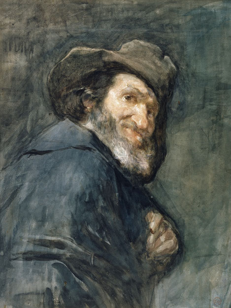 Menipo,detalle de una copia a Velázquez.1866.Acuarela y guache sobre papel. Museo de Arte de Friburgo. Estas acuarelas son muestra que reccorió las salas del Prado con sumo interés por los genios como Velázquez, Goya..