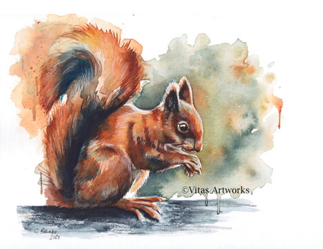 niedliches Eichhörnchen - Aquarellmalerei - Originalkunstwerk