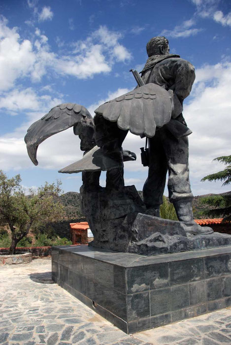 The huge bronze statue of the memorial to Grigorios Afxentiou below Machairas Monastery