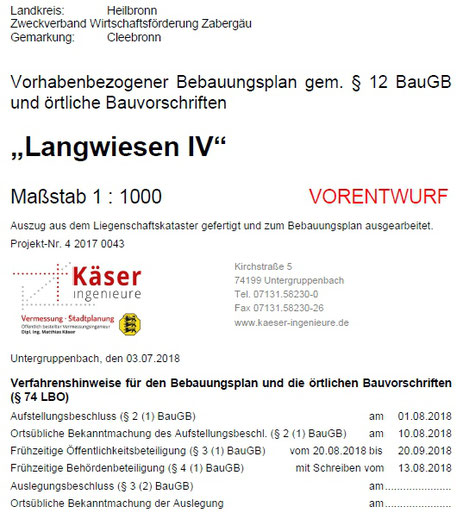 Klick zum vergrößern. Status des Bebauungsplans zum 20.8.18: Vorentwurf und frühzeitige Öffentlichkeitsbeteiligung