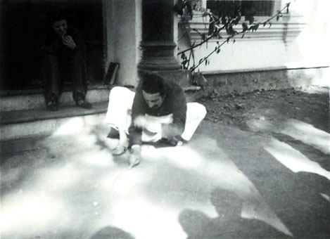 Baba in Jabalpur, January, 1939 at the time He was playing marbles with Meherwan Jessawala, Irene Billo looking. Courtesy of the Jessawala Collection - AMB Archives, Meherabad, India.