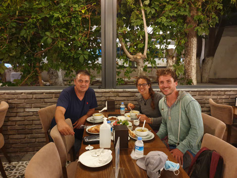 Soner, Viviane and Bastian at dinner in Kusadasi