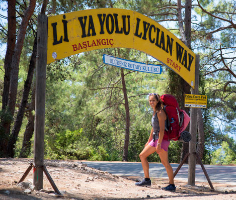 Viviane at the starting point of the Lucian Trail