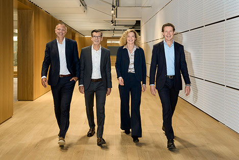 Vorstand der Ravensburger AG: Filip Francke, Hanspeter Mürle, Susanne Knoche, Clemens Maier (von links)
