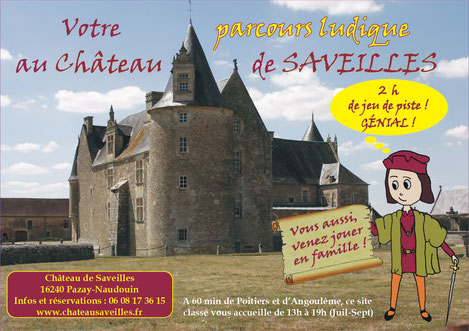 Affiche du parcours ludique - Pierre t'invite - Château fort Charente - Château de Saveilles - Saveille - Château à visiter en Charente - Visite guidée groupe - Visite guidée famille - Visite charente