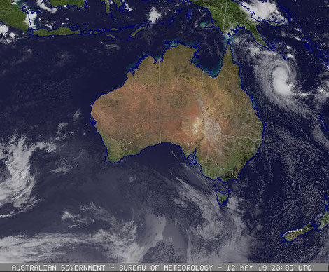 Tropical Cyclone Ann off the QLD coast, 12/05/2019. Images from BoM