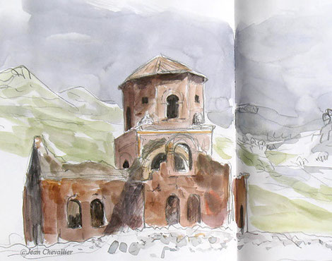 L'église rouge, Turquie. Aquarelle Jean Chevallier