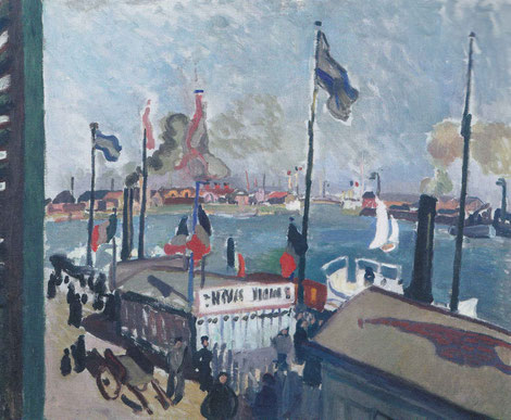 El puerto del Havre 1906.Óleo sobre lienzo.Nantes,Museo de Bellas Artes.Dufy nació en Havre, allé se impregnó de la vida del puerto, del paisaje marítimo.