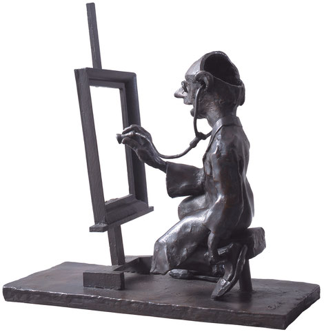 Man Examining a "Masterpiece?" / bronze / 29.5×29.0×13.0cm / 2000