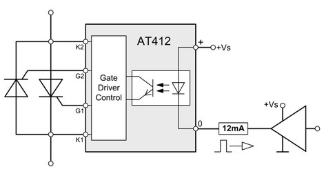 Das Thyristor AT412 Trigger Modul für Netzspannung 100-690Vrms wurde für Anwendungen konzipiert, bei denen mit einem Steuersignaleingang zwei Thyristoren angesteuert werden, wobei diese im Nulldurchgang schalten.