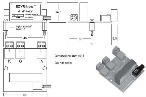 Die Thyristor Trigger-Platine BT414 wurde für galvanisch getrennte Anwendungen konzipiert, bei denen Thyristoren, unter schwierigen Einsatzbedingungen, angesteuert werden. Alle EZYTrigger Module zeichnen sich durch eine sehr hohe Störfestigkeit aus.