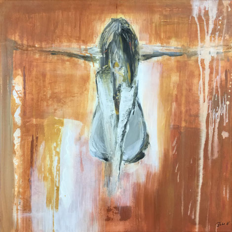 Acrylbild abstrakte Frau sitzend