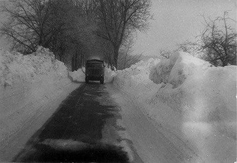 Schneeverwehungen an der Ladebower Chaussee (Foto: Gerald Halle)