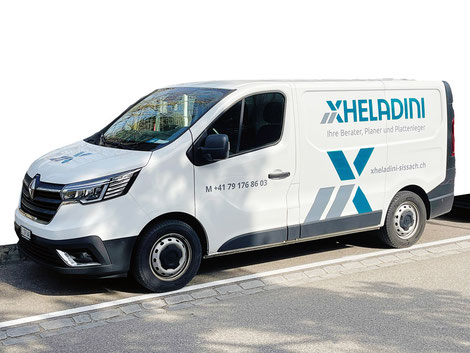 Gestaltung Logo und Fahrzeugbeschriftung von Xheladini Plattenleger Sissach 