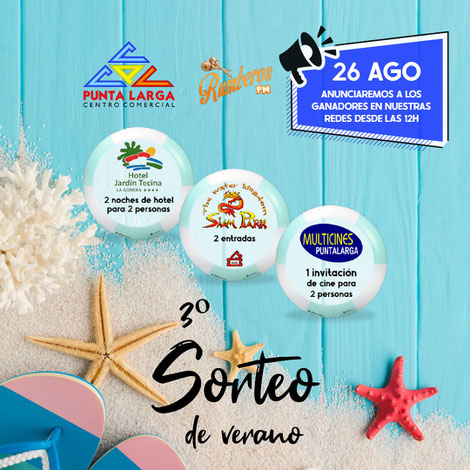 26 de agosto de 2023: Anunciaremos a los ganadores del 3º sorteo de verano del CC Punta Larga en compañía de Radio Rumberos