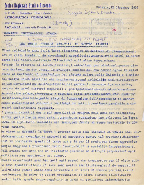 Lettera di Eugenio Siragusa