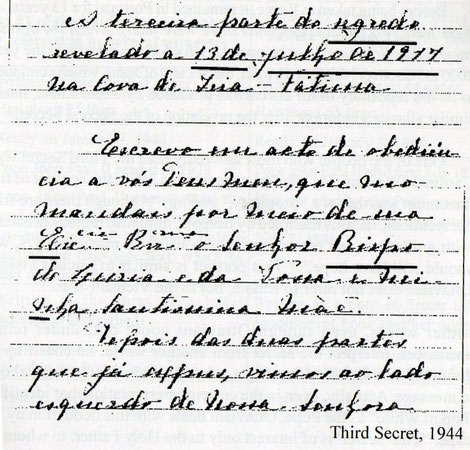 Confronto tra la quarta memoria scritta nel 1941, con l'inizio della terza parte del segreto scritta nel 1944