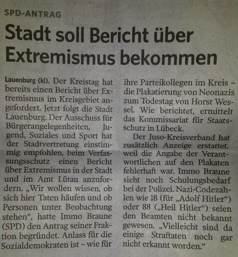 Stadt Lauenburg soll Bericht über Extremismus bekommen