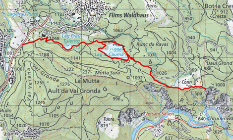 Wanderung Wanderroute Flims - Caumasee - Conn (Il Spir)