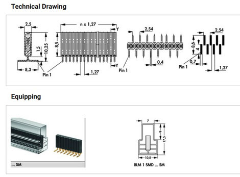BLM 1 SMD  表面実装用連結ソケット1.27mmピッチ