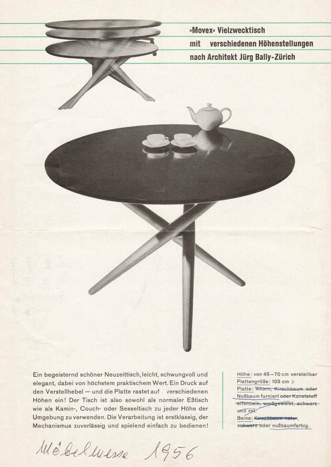 Movex table | cherry wood Jürg Bally for Wohnhilfe Zürich, 1951