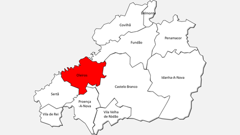 Localização do concelho de Oleiros  no distrito de Castelo Branco