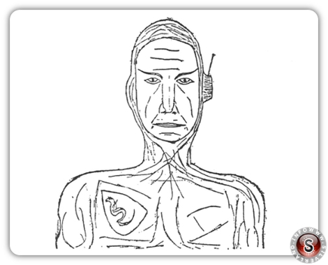 Il "comandante" incontrato sul disco volante, disegnato da Schirmer credit: Wendelle Stevens