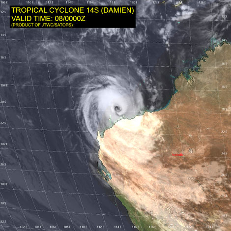 Satellite image of Tropical Cyclone Damien, 08/02/2020, image from JTWC