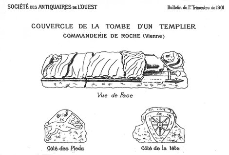 Dessin de la tombe d'un templier de la commanderie de Roche près de Lusignan