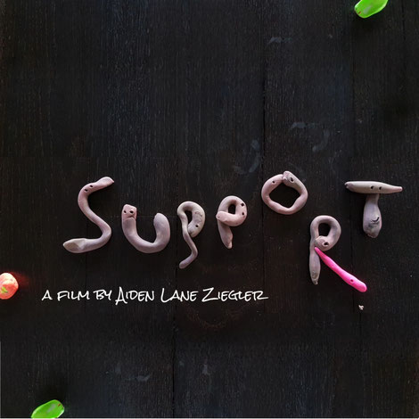 Filmplakat "Support": Auf schwarzem Hintergrund steht das Wort "Support", die Buchstaben sind aus Knetmasse geformt.