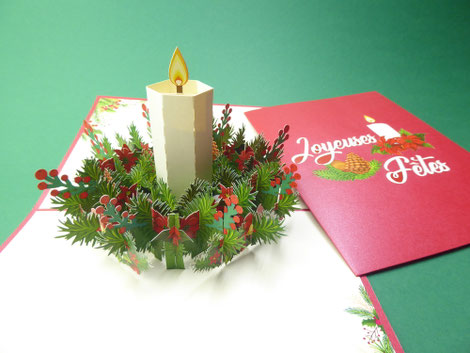 carte pop-up bougie de noël pour souhaiter de joyeuses fêtes