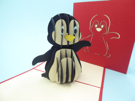 Carte pop-up pingouin 3D mignon en carte d'anniversaire pour enfant, carte de fin d'année, carte de noël