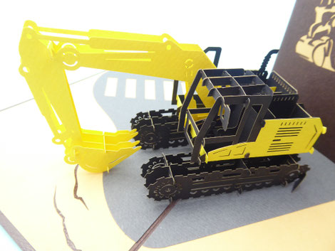carte pop-up pelleteuse excavatrice caterpillar yanmar