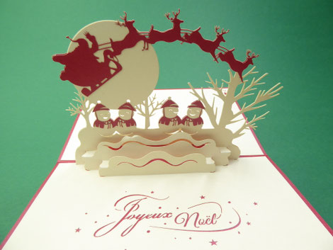 Carte pop-up père noël et ses petits lutins