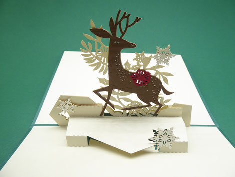 carte pop-up cerf et flocons de Noël pour carte de joyeux noël