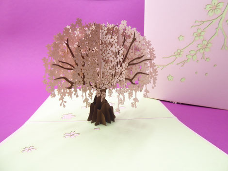 Découvrez la collection de cartes pop-up arbres tels que cerisier, pommier, érable, saule pleureur