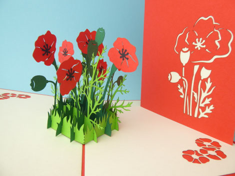 Carte pop-up coquelicots rouges
