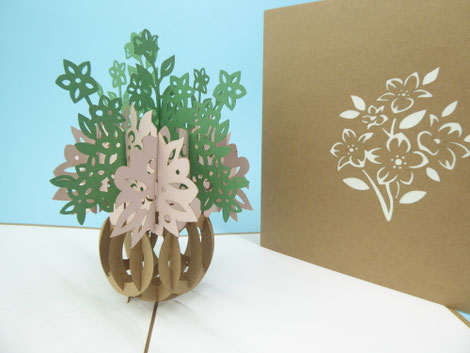 Carte pop up Bouquet de fleurs rouges et rose carte d'anniversaire ou remerciement