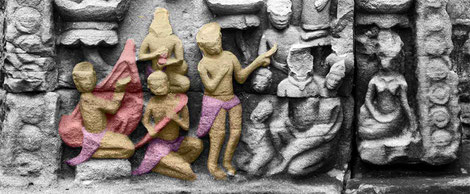 Orchestre à cordes angkorien. Preah Khan d'Angkor. Photo et colorisation © P. Kersalé 2014-2024.