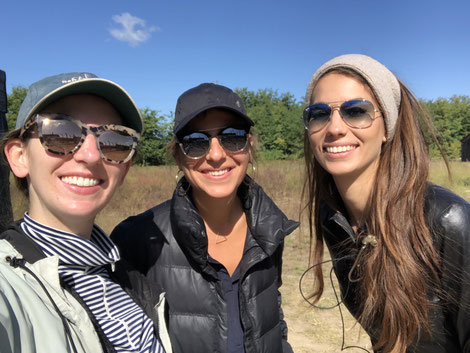 Caroline O'Riordan, Zsofia Szemeredy and Julia Tordai on the Budapest shoot of upcoming Amazon series, the Hunt produced by Pioneer Pictures, Monkeypaw Productions and Amazon Studios