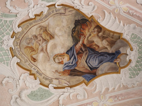 Deckenfresko Magnifikat in der Pfarrkirche Mariä Verkündigung in Fuchstal