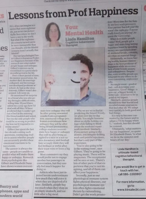 Linda Hamilton's Southern Star column on Daniel Gilbert's happiness research.