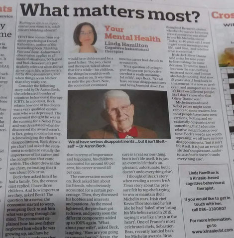 Linda Hamilton column on how CBT can help us cope with life's disappointments.