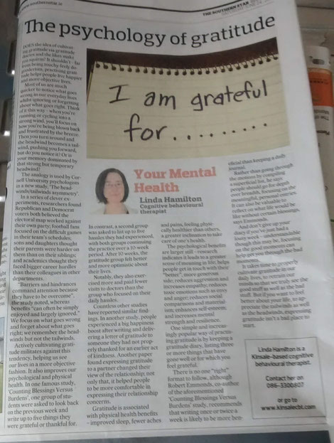 Linda Hamilton's Southern Star column on the psychology of gratitude.