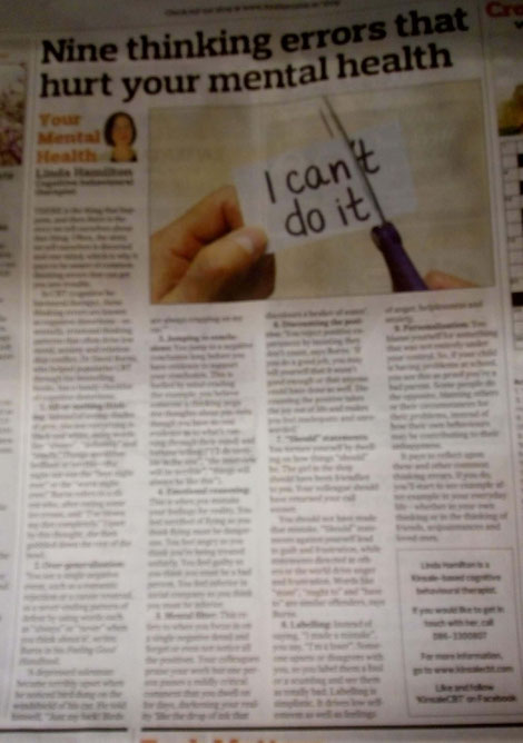 Kinsale CBT therapist Linda Hamilton's Southern Star column on cognitive distortions.