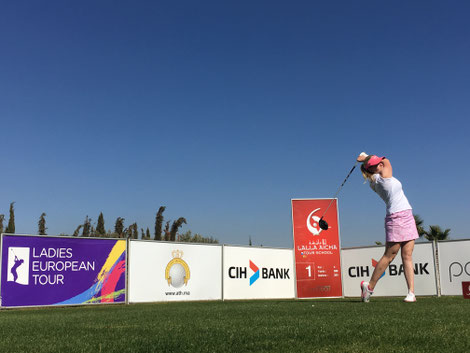 Luisa Dittrich is a female Golf professional. in this pitcture she tees of in LET Tour School.