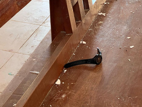 A watch left behind on a pew in St. Francis Xavier Catholic Church in Owo, Ondo state. More than 40 people were killed here on Pentecost Sunday. Photo credit: Amaka Okoye