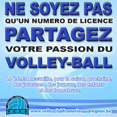 club volley ball frameries quaregnon, affiche recrutement de joueurs, joueuses et d'enfants pour pratiquer ce sport
