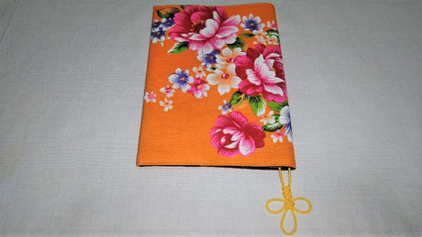 取扱商品／花布／雑貨／ブックカバー(文庫用)／牡丹／オレンジ