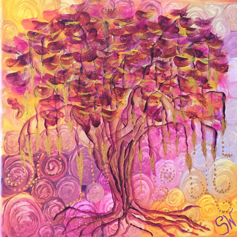 Lebensbaum Kunst Künstlerin Stefanie Will Ammersee selbstgemalter Baum Mystik Magie Stefanies Wandmagie Acryl spirituelle Kunst Energiebild